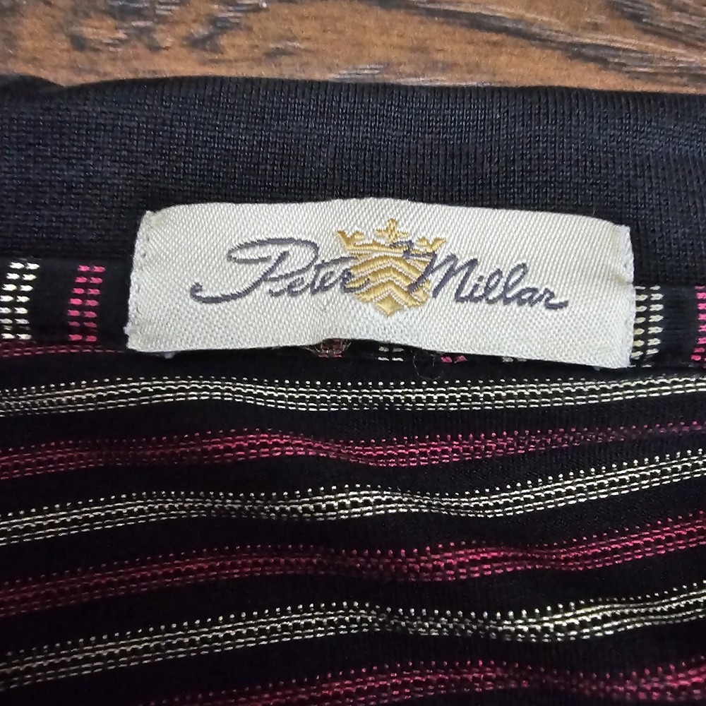 Vintage Peter Millar Mens Large Black Pink Striped Polo Golf Shirt Dad Y2k - Picture 6 of 8